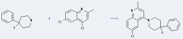 the Quinoline,4,6-dichloro-2-methyl- can be used to produce 1-(6-chloro-2-methyl-quinolin-4-yl)-4-phenyl-πperidin-4-ol